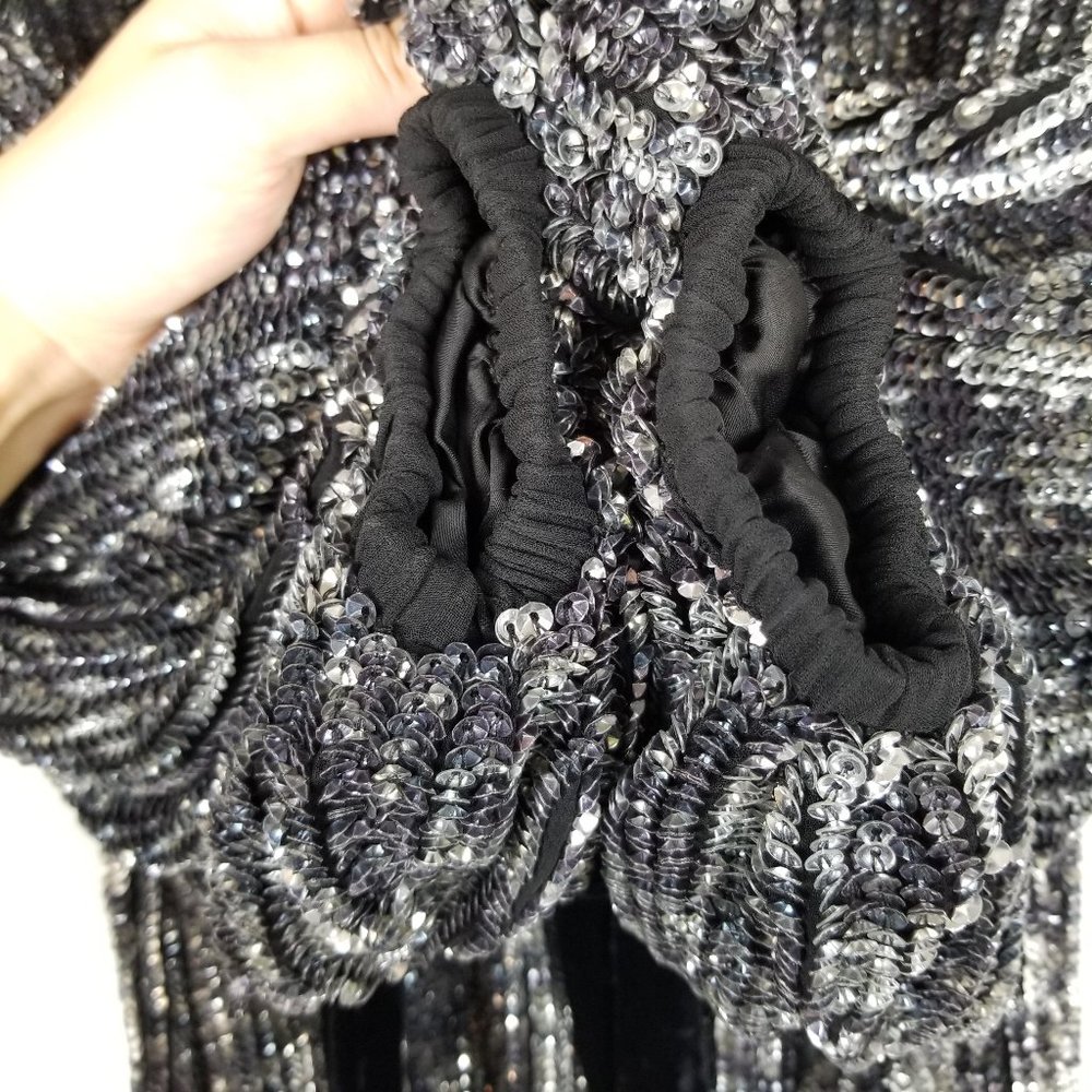 ✨ NWT Retrofête Emani Long Sleeve Sequin Mini Dress - Black/Silver (Size S) - Picture 12 of 15